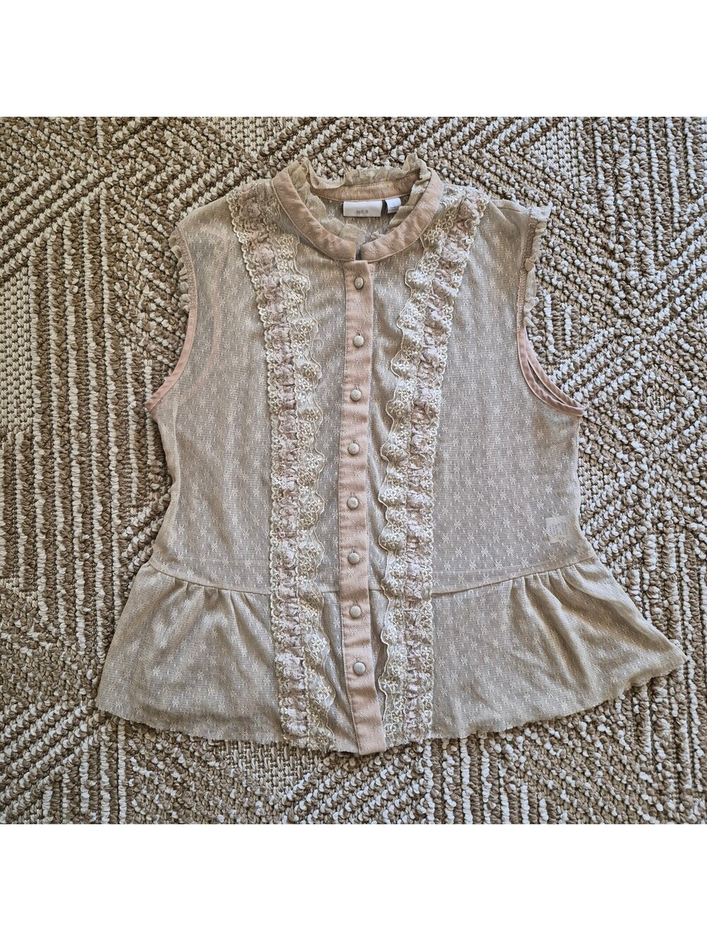 Apt. 9 Whimsigoth Beige Mesh Crochet Ruffle Fairycore Blouse M L